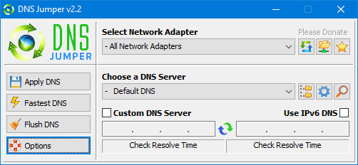 Dns Jumper main screen